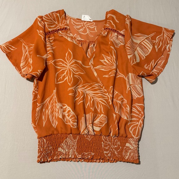 Sienna Sky Tops - Women's Sienna Sky Faux Wrap Floral Leaf Print Top Size Small